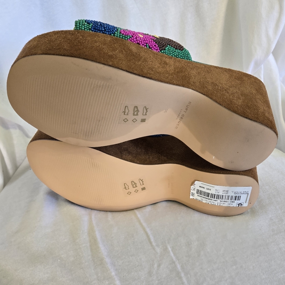 Kurt Geiger Beaded Floral Slide Mules in Teal, Green, Pink, Orange - Picture 12 of 16